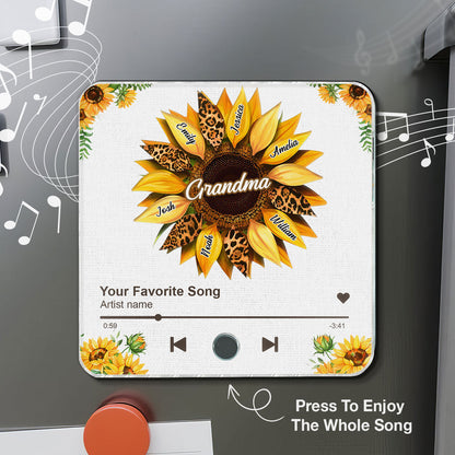 Nana Mom Sunflower Personalized Music Fridge Magnet, Heartfelt 2025 Mother's Day Birthday Gift For Mom