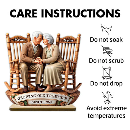3D Effect Old Couple Sitting On Rocking Chairs Together Personalized Standing Wooden Plaque, Heartfelt Mother's Day Gift For For Her, For Wife