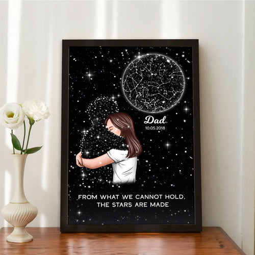 Lost Loved One Woman Hugging Star Map Galaxy Art Memorial Sympathy Gift Personalized Poster, Custom By Location And Date
