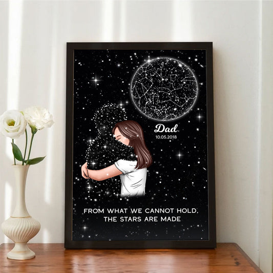 Lost Loved One Woman Hugging Star Map Galaxy Art Memorial Sympathy Gift Personalized Poster, Custom By Location And Date