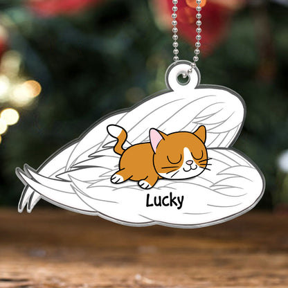 Cat Sleeping In Angel Wings Memorial Personalized Acrylic Ornament