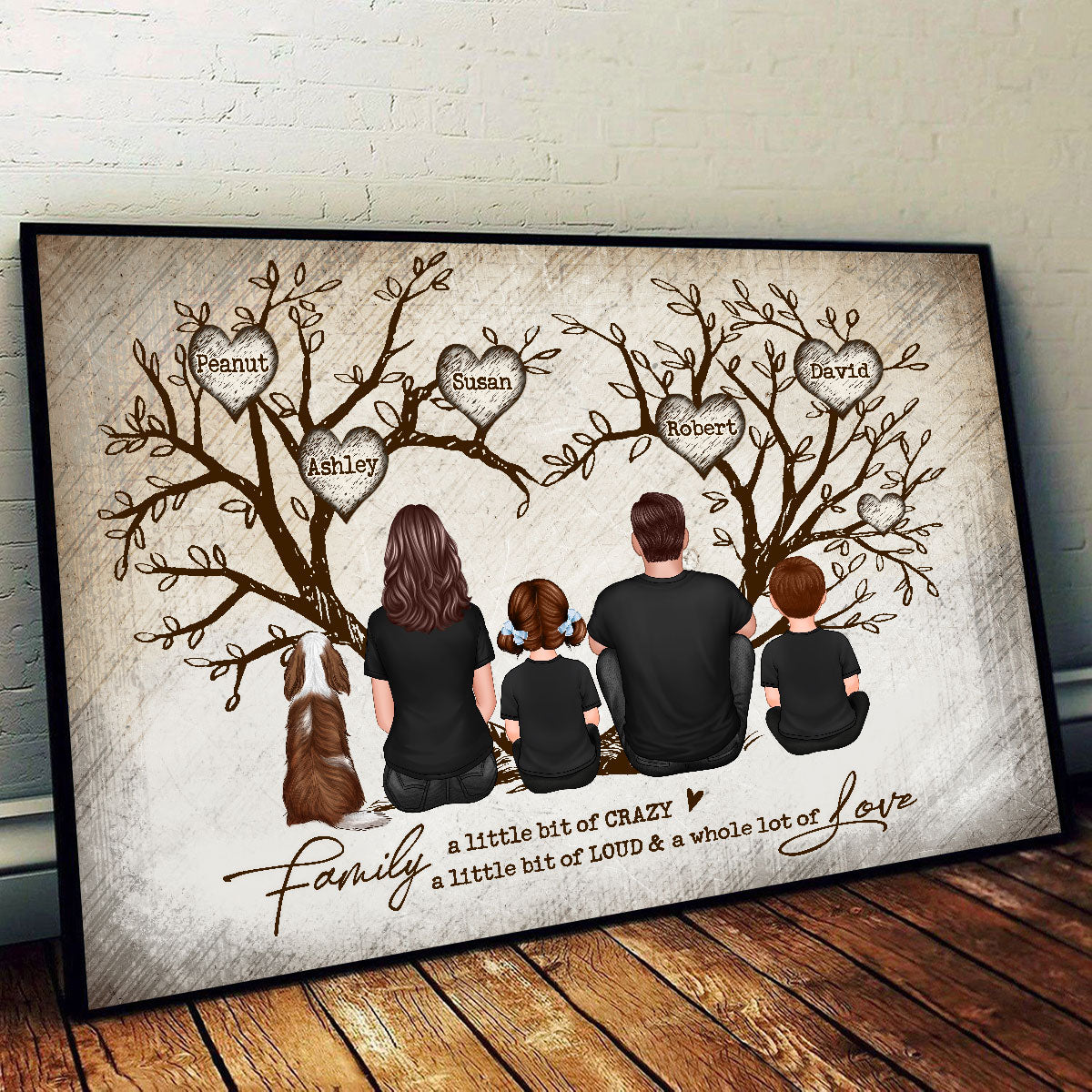 Family Heart Tree Sitting Personalized Poster, Home Decoration, Gift For Family