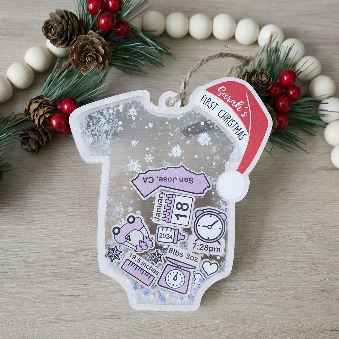 Personalized Baby First Christmas Ornament, Baby Keepsake Birth Stats Shaker Ornament, Baby Shower Gift