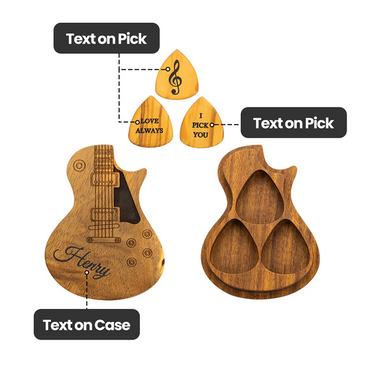 Personalised Wooden Guitar Picks with Storage Case Engraved Holder Box for Pick Set Gift for Guitar Player Musician Birthday Gift Idea