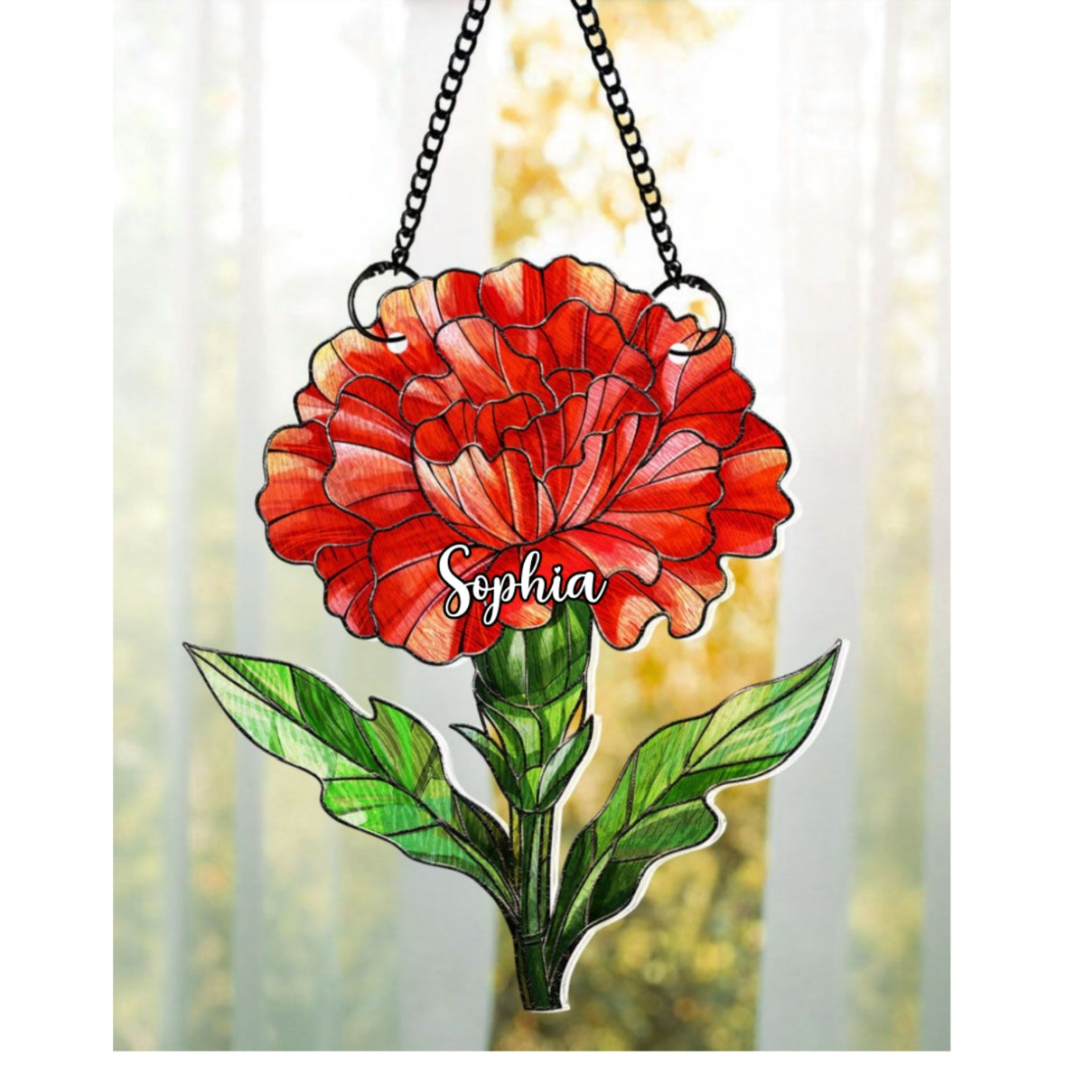 Birth Flower With Name Suncatcher Ornament, Birth Month Flower Acrylic Window Hanging, Birth Flower Memorial Gift, Mothers Day Gift For Mom