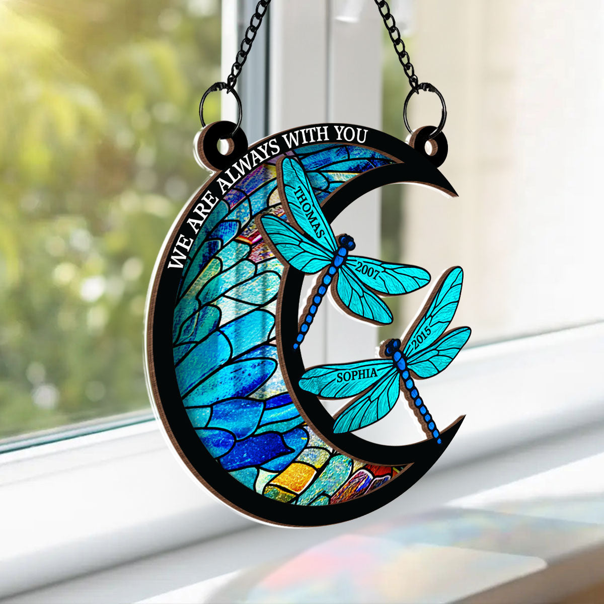 Dragonfly Memory Moon Personalized Window Hanging Suncatcher Ornament, Sympathy Gift For Loved Ones