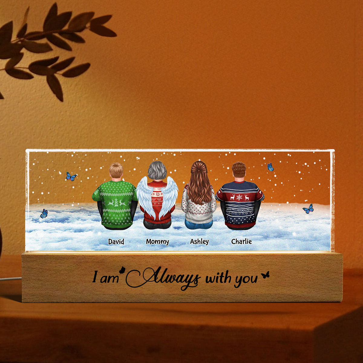 Always With You Memorial Butterfly Sky Personalized LED Night Light, Sympathy Gift For Loved Ones