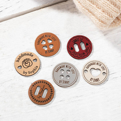 Personalised Handmade with Love Leather Button Set of 10 Clothing Hat Labels with Engraved Name Birthday Gift for Knitting Crocheting Lovers