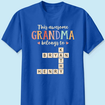 This Grandma Belongs To Grandkids Heart Crossword Puzzle Personalized Shirt