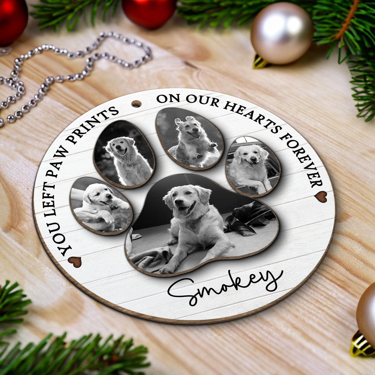You Left Paw Prints On Our Hearts Photo Inserted Personalized 2-Layer Wooden Ornament