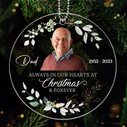 In Our Hearts At Christmas And Forever Memorial Keepsake Personalized Photo Acrylic Ornament