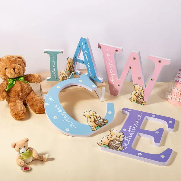 Personalised Classic Winnie the Pooh Letter Plaque with Name Nursery Decor Baby Shower Gift for Newborns