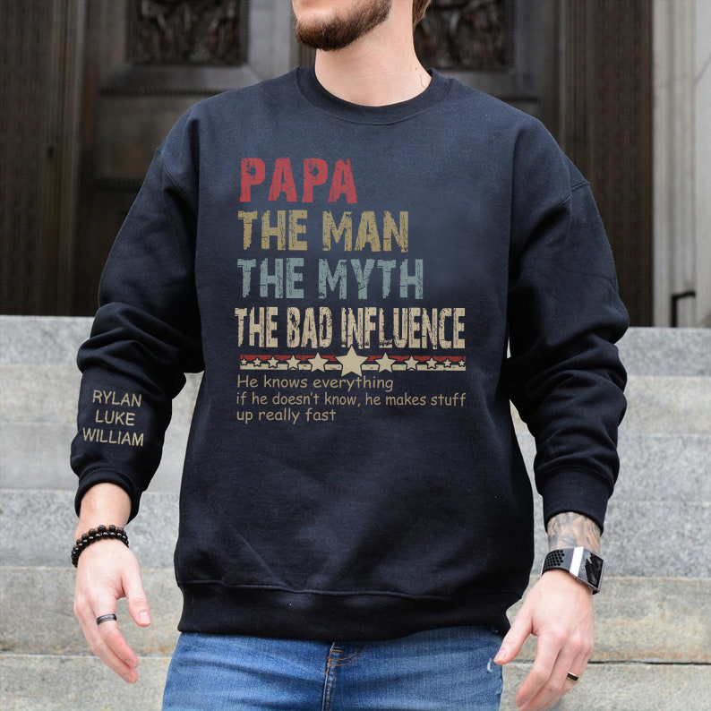 Personalized Dad Papa Grandpa Shirt, Custom Papa Legend Influence T-Shirt, Custom Birthday Fathers Day Gift