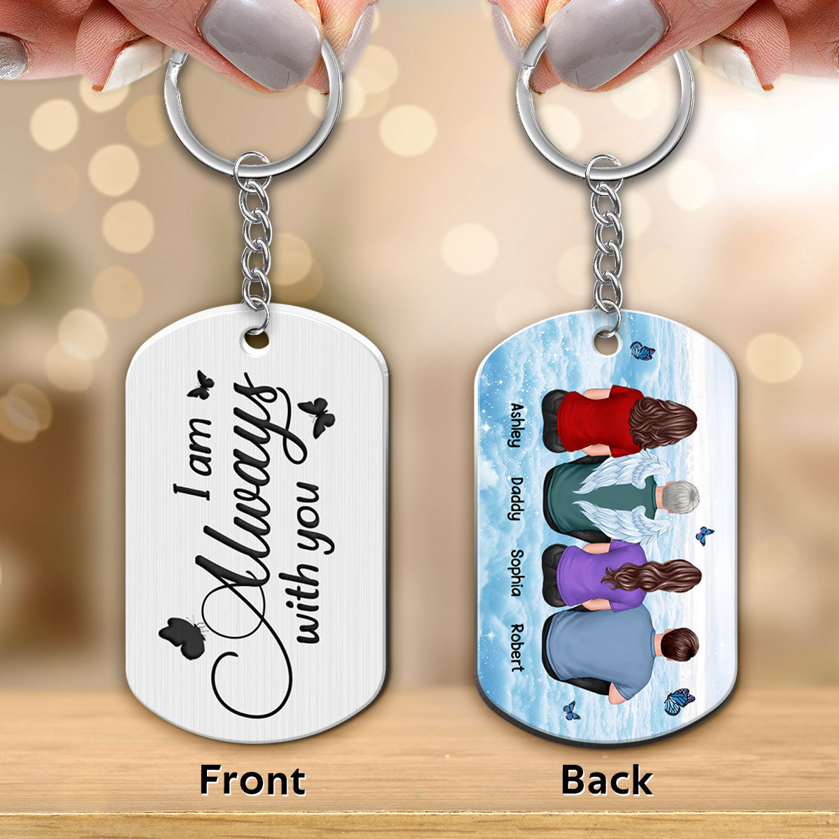 Always With You Sky Family Members Memorial Personalized Metal Keychain