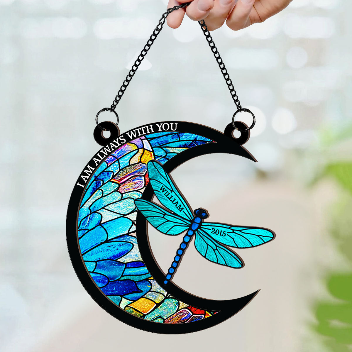 Dragonfly Memory Moon Personalized Window Hanging Suncatcher Ornament, Sympathy Gift For Loved Ones