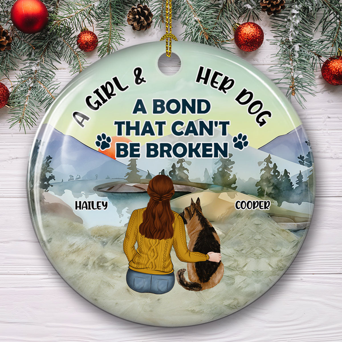 The Unbreakable Bond Between A Girl And Her Dog - Personalized Custom Ceramic Ornament