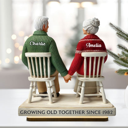 3D Effect Back View Old Couple Sitting Together Holding Hands Personalized Standing Wooden Plaque, Heartfelt Gift For Couple, For Him, For Her, Husband, Wife