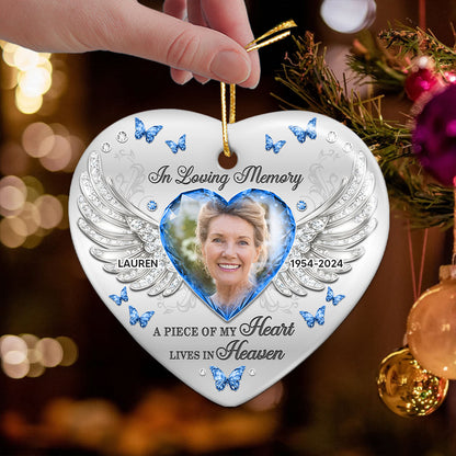 A Piece Of My Heart Lives In Heaven Memorial Ceramic Ornament, Personalized Memorial Keepsake