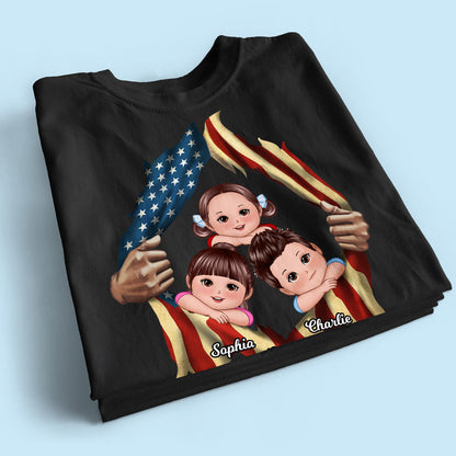 Dad Grandpa Cute Kids Hands Ripping Open Nation Flag Personalized Shirt