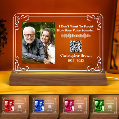 Custom Photo And Message Voice Scannable QR Code Memorial Personalized Horizontal Rectangle Acrylic Plaque With LED Night Light