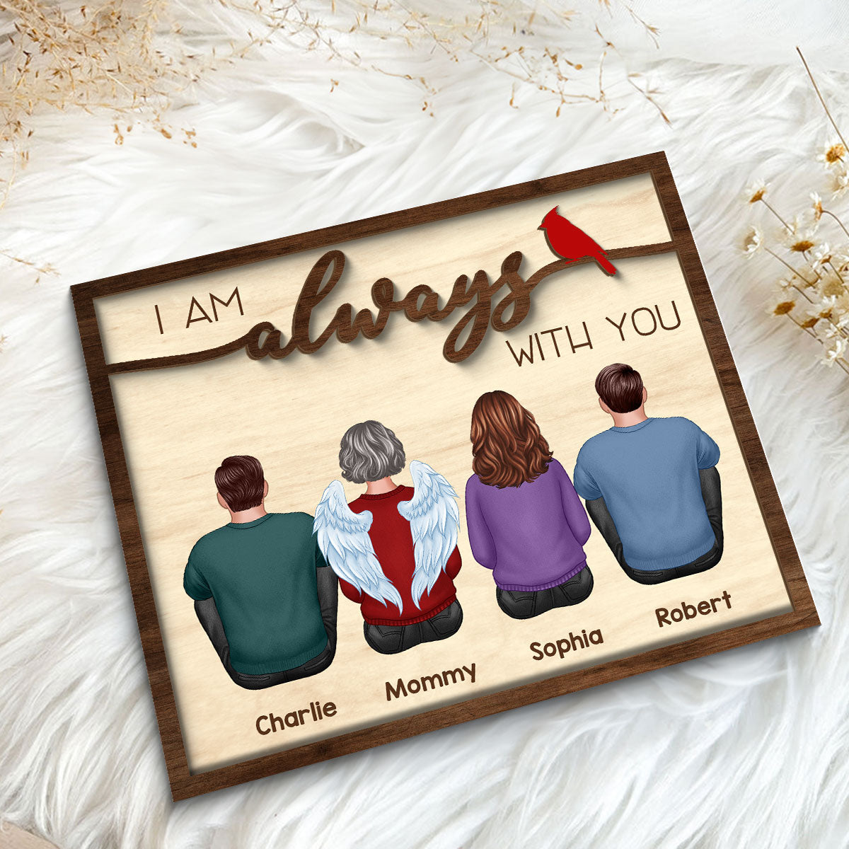 Always With You Family Memorial Cardinal Remembrance Keepsake Sympathy Gift Personalized 2-Layer Wooden Plaque