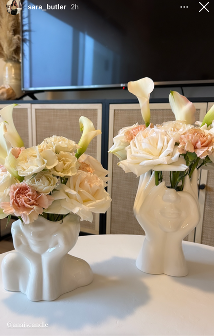 “Her” & Angelica Ceramic Vase Set of 2 decorated with multi-colored flowers.