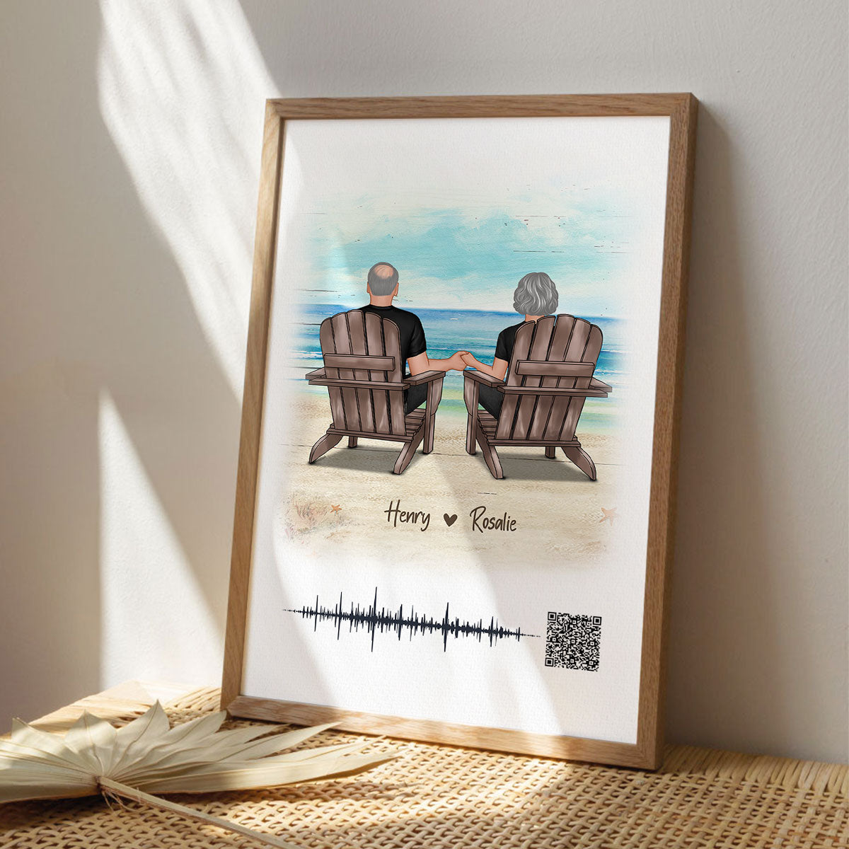 Couple Sitting on the Beach Soundwave Art Personalized Poster, Custom your Heartfelt Voice Message Just for Your Loved One, Gift for him, Gift for her
