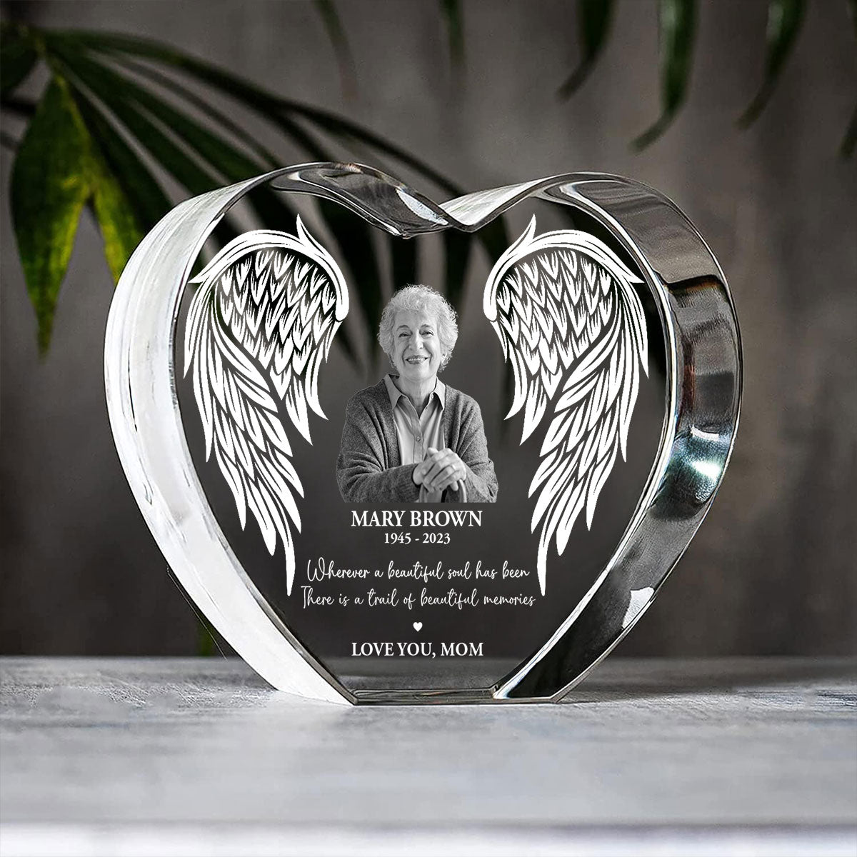 Personalized Picture Frame Memorial Gift Premium Heart LED, Heartfelt Table Decoration for Loss of Loved One