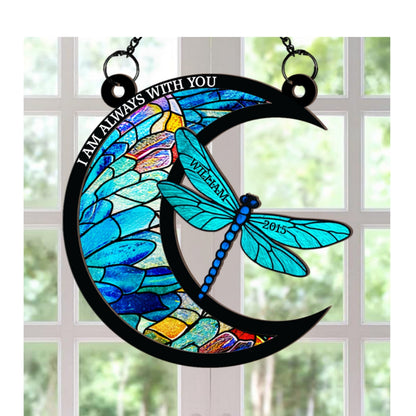 Dragonfly Memory Moon Personalized Window Hanging Suncatcher Ornament, Sympathy Gift For Loved Ones