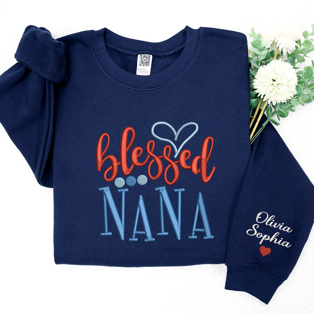 Embroidery Design Heart Blessed Nana And Kids, For  Give Grandma