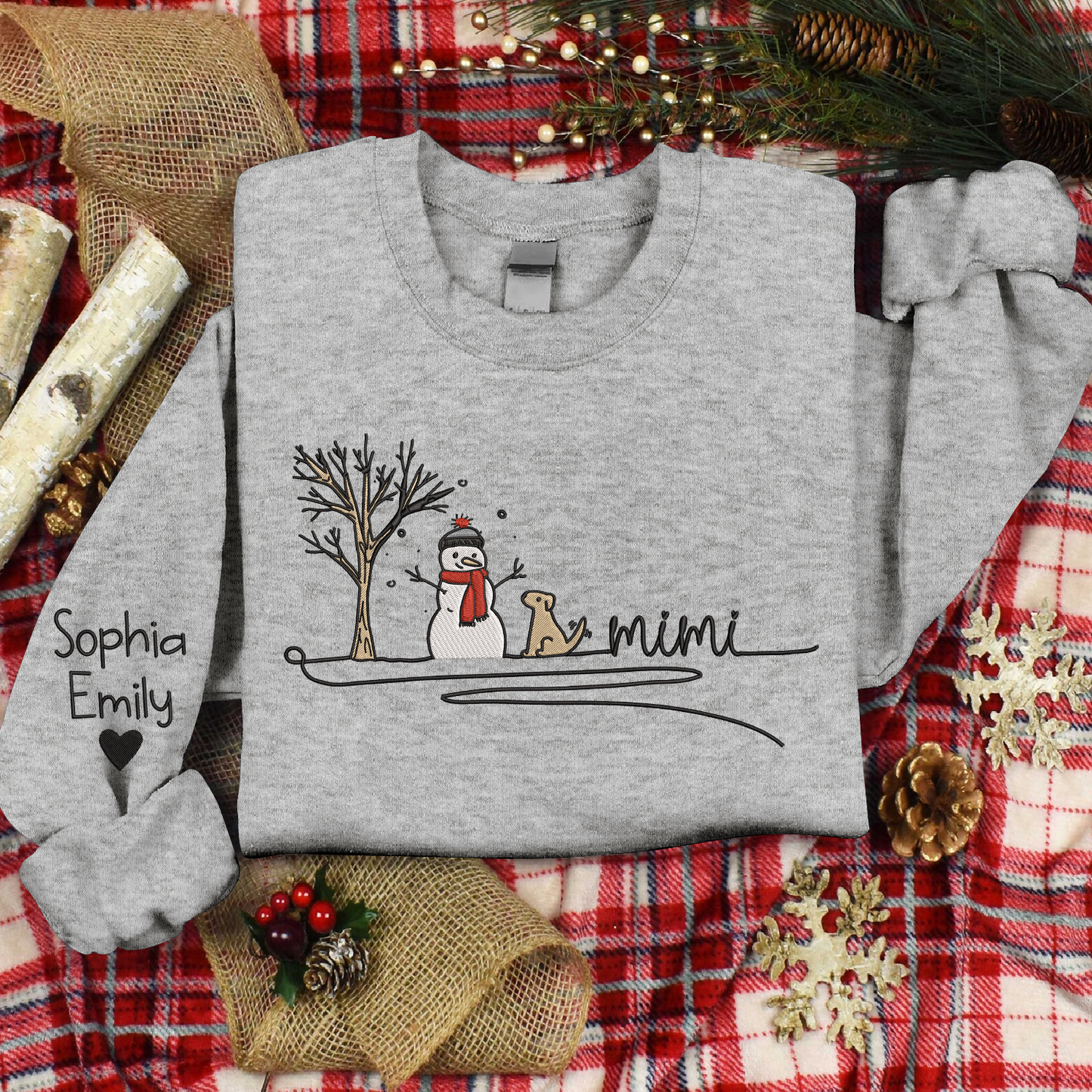 Embroidered Christmas Snowman Sweatshirt, For Grandma And Kids Embroidered Sweatshirt