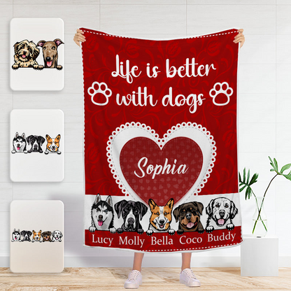 Life Is Better With Dogs - Personalized Blanket - Gift For Dog Lovers, Dog Mom, Dog Dad