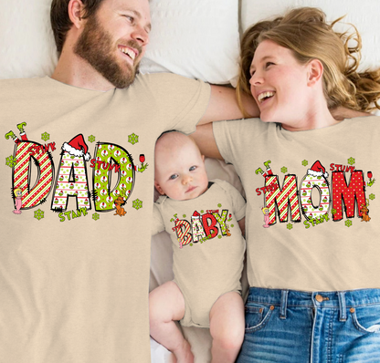 Family outfit matching set mom dad,Custom Nickname Family, Merry Christmas 2024 T-Shirt