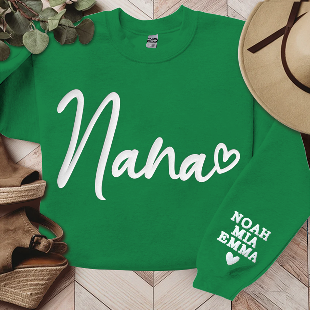 Personalized Nana Sweatshirt With Kid Names On Sleeve, Gift For Grandma TH Sweatshirt