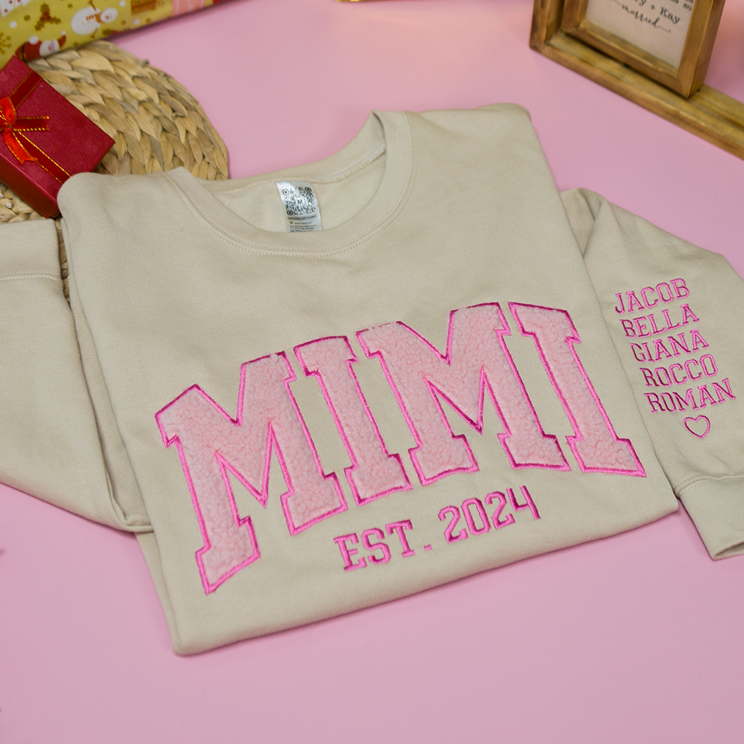 Custom Mimi Sweatshirt - Embroidered MIMI EST. 2024 Pullover, Personalized Grandma Gift with Grandkids' Names, Cozy Christmas Gift for Grandmothers