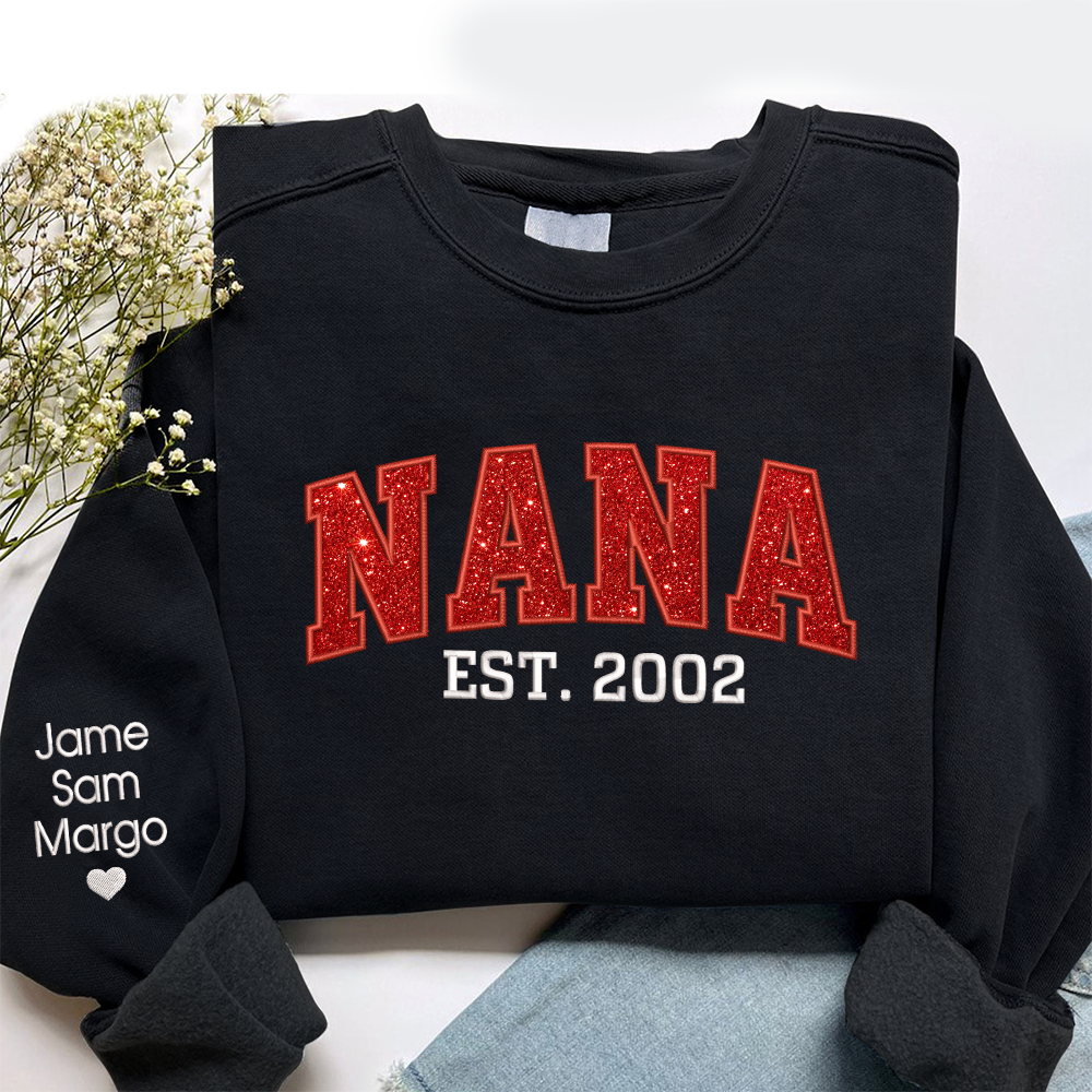 Custom Nana Glitter Embroidered And Kids Sweatshirt