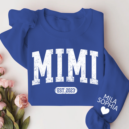 Custom Mimi Nana Grandma Est with Granddaughter and Grandson Names Sweatshirt