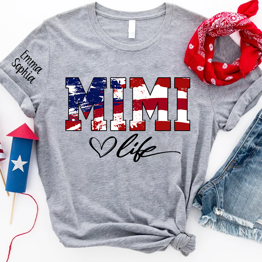 Mimi Life Flag 4th Of July Shirt, Custom Grandma With Kids TH T-Shirt