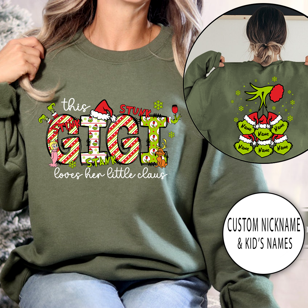 Personalized Nickname Grandma, This Loves Her Little Claus Gigi And Kids Names Christmas 2024 Sweatshirt