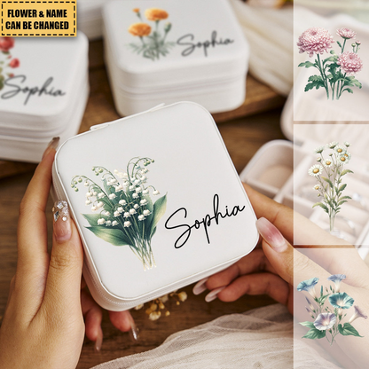 Personalized Name Flower Jewelry Box, Christmas/Birthday Gifts for Bridesmaid /Mom/Wife/Friends