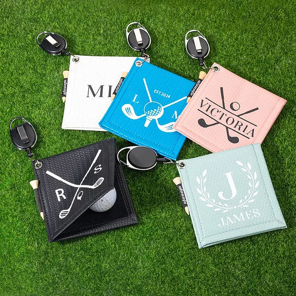 Personalized Leather Absorb Water Golf Towel with Golf Tees Retractable Clip Portable Accessories Birthday Gift for Golf Lovers