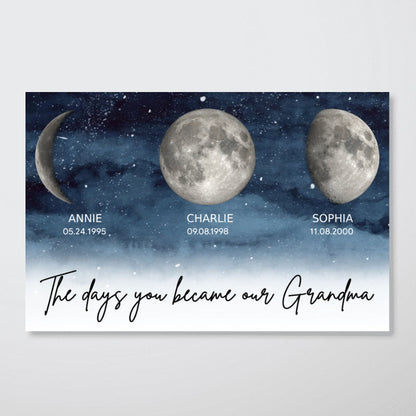 Starry Night Custom Birth Moon Phase The Days You Became Our Grandma Personalized Poster, Mother's Day Gift
