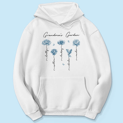 Grandma's Garden Retro Vintage Birthmonth Flowers Personalized Shirt, Grandkids Names Floral Gift for Grandma, Mom
