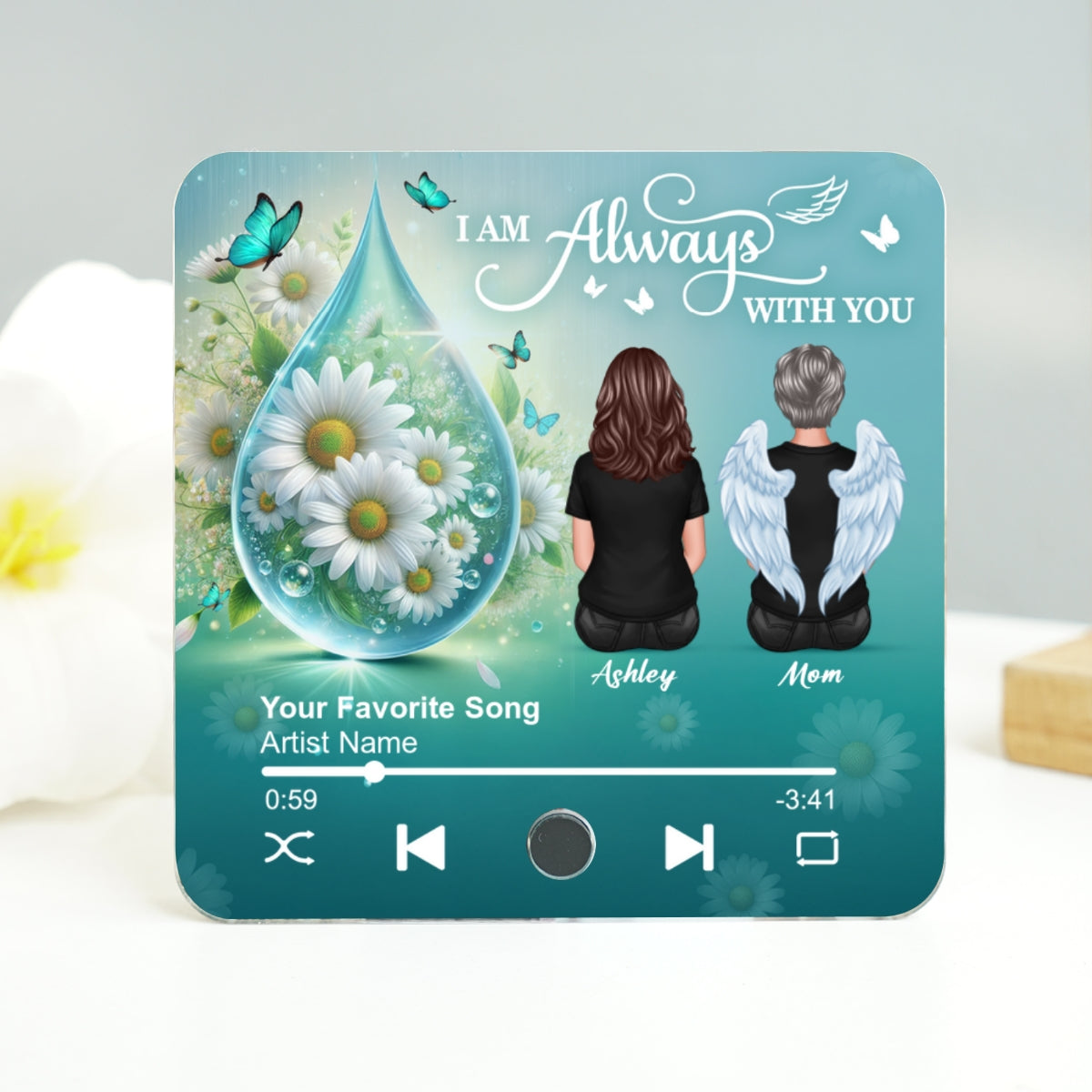 Realistic Teardop Family Members Memorial Personalized Music Fridge Magnet, Sympathy Gift