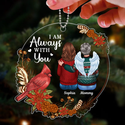 Cardinal Poinsettia Wreath Always With You Family Memorial Keepsake Sympathy Remembrance Gift Personalized Acrylic Ornament
