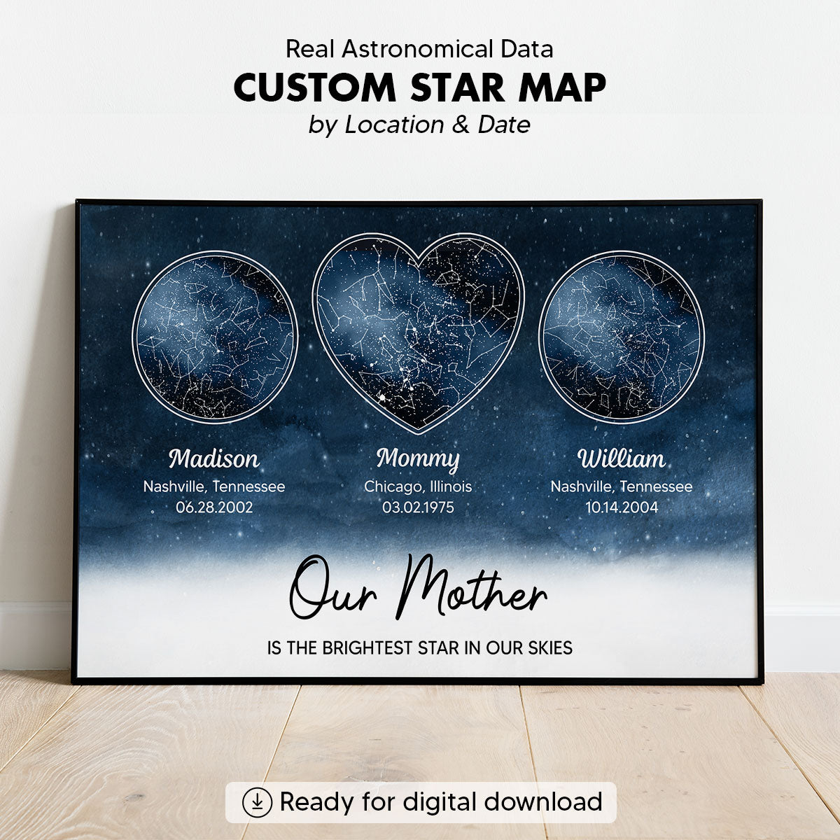 Mom The Brightest Star Custom Star Map by Location & Date, Real Astronomical Data, Personalized Poster Gift for Mom from Daughter, Mother's Day Gift for Mom from Son