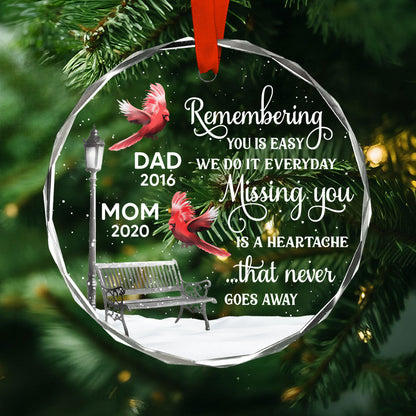 Cardinals Remembering You Memorial Personalized Glass Ornament, Christmas Decoration, Memorial Gift, Sympathy Gift