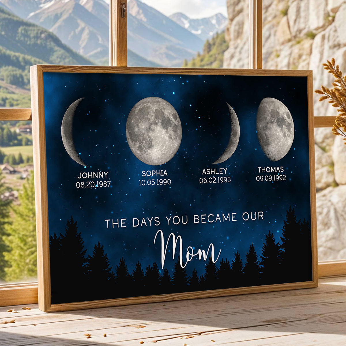 Galaxy Night Custom Birthday Moon Phase The Days You Became Our Mom Personalized Poster, Heartfelt 2025 Mother's Day Gift For Mom