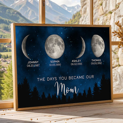 Galaxy Night Custom Birthday Moon Phase The Days You Became Our Mom Personalized Poster, Heartfelt 2025 Mother's Day Gift For Mom