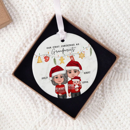 Our First Christmas As Grandparents Cute Things Personalized Circle Ceramic Ornament